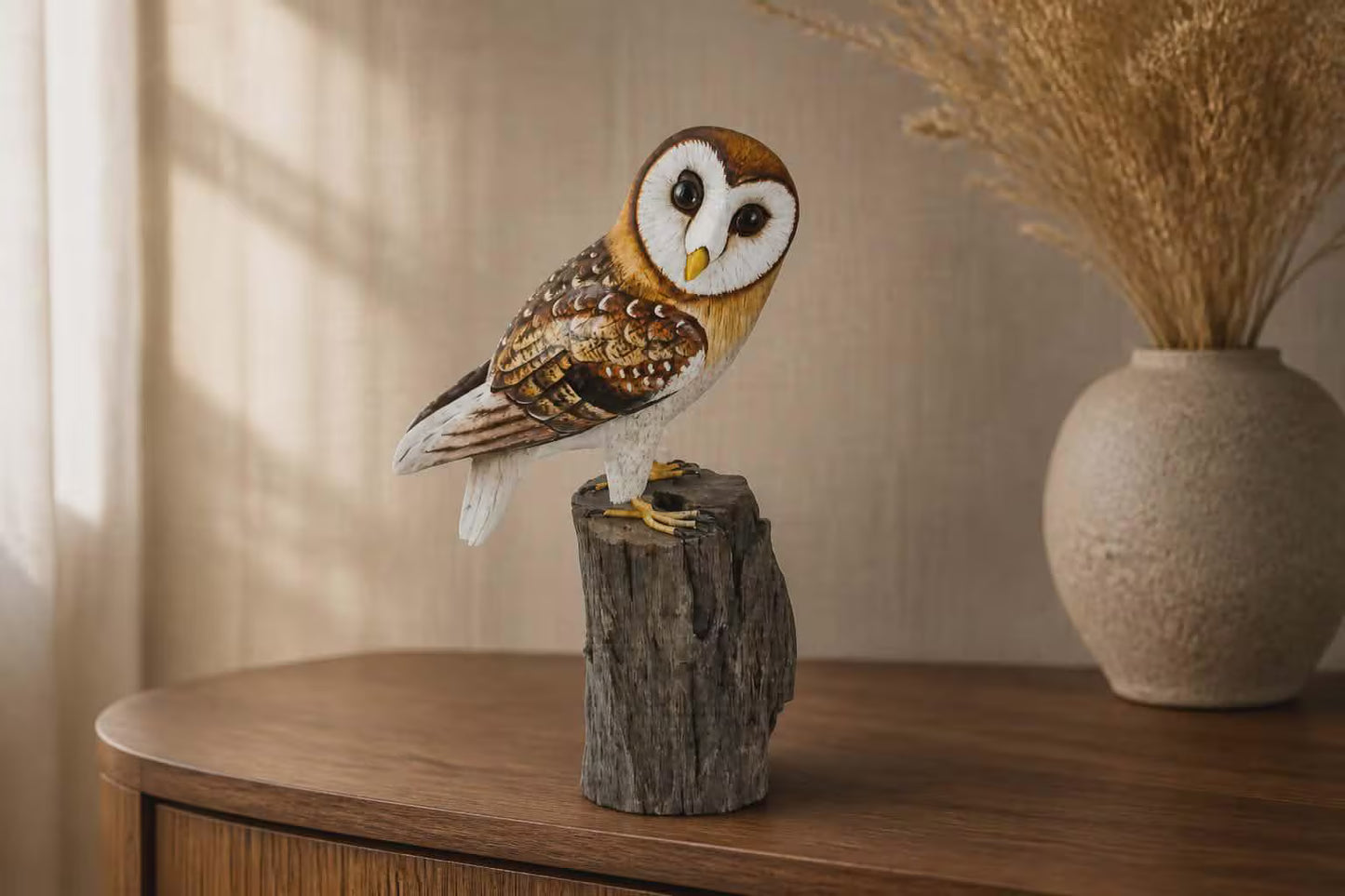 Barn Owl On Tree Trunk 32cm
