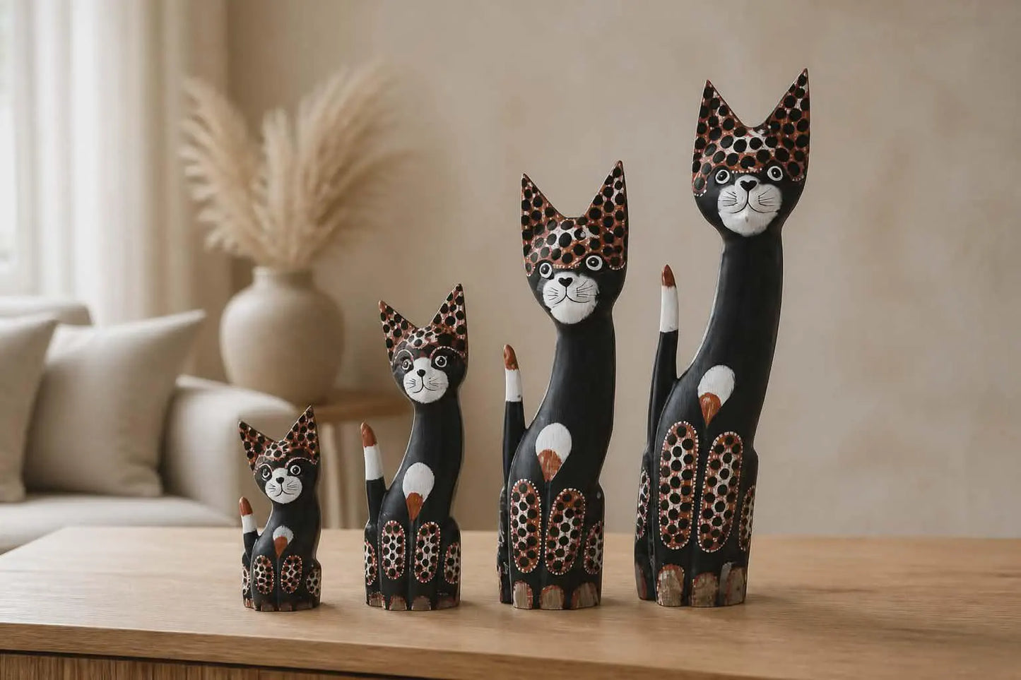Set of 4 Leopard Cats Albesia Wood