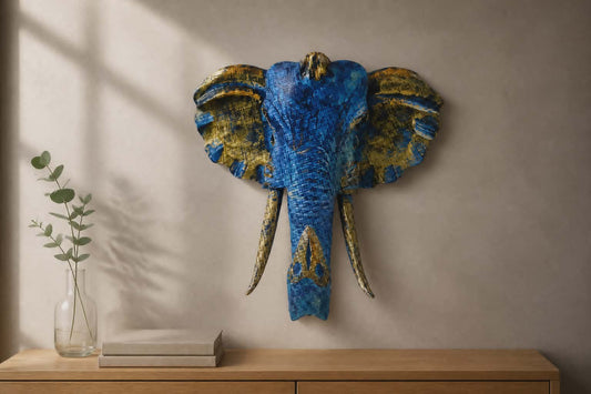 Large Elephant Head - Gold & Grey