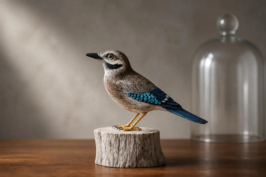 Jay bird on wood, hand carved and painted 27cm