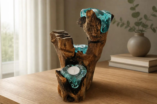Root wood tea light candle holder 3.