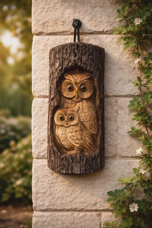 Unique Tree Trunk Carvings of an Owl Family. 26x16x6cm.