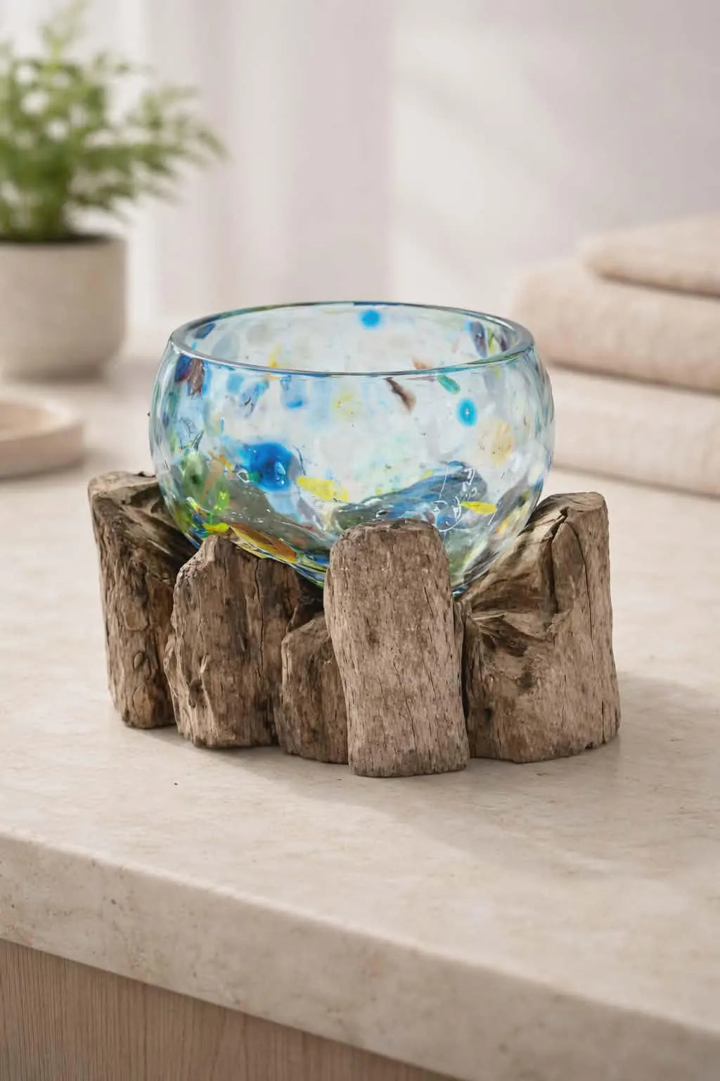 Molten Coloured Glass on Wood - sml