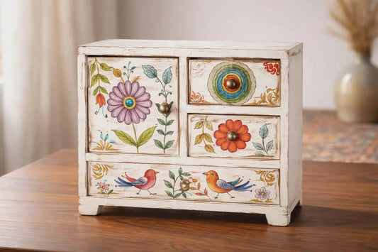 Mini Chest Mango Wood 1 Door + 3 Drawers Garden 21x11x19cm