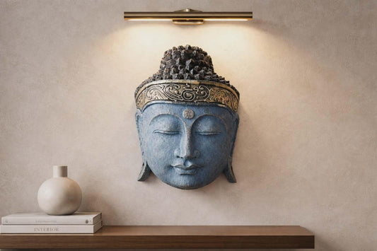 Home Decoration Buddha Head - 25cm - Blue Shine Finish  Fair Trade