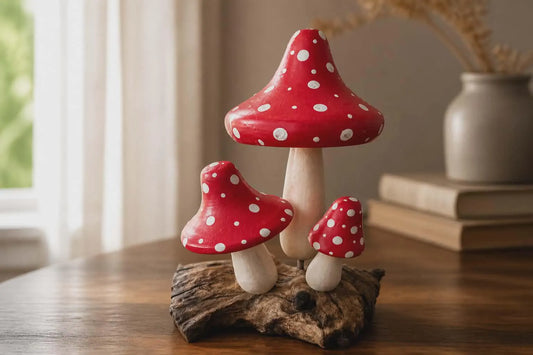 Wooden Ornament - 3 Toadstools Approx Height 25cm