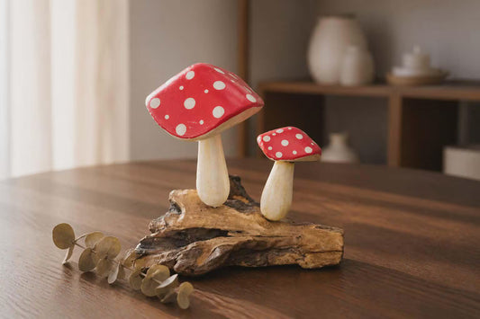 Wooden Ornament - 2 Toadstools Flat Tops Approx Height 15cm