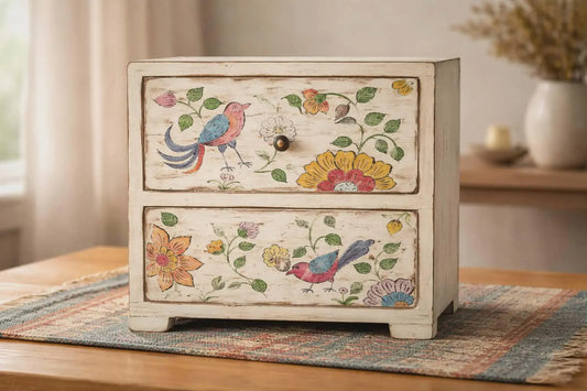 Mini Chest Mango Wood 2 Drawers Garden 19x11x20cm
