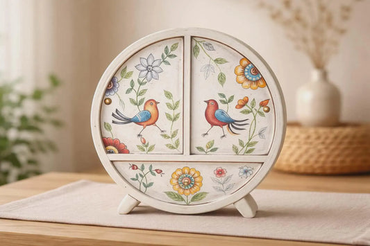 Mini Chest Mango Wood Circular 3 Drawers Garden 28x11x28cm